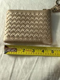 Rose Gold Woven Leather Zip Coin Pouch