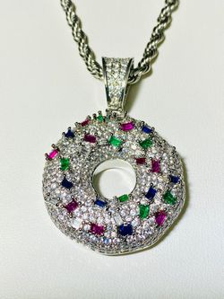 Doughnut 🍩 Necklace 14k Rhodium Gold Filled Rope Chain 