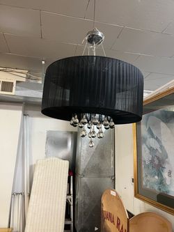 Black Drum Shade Chandelier with Crystal Drops