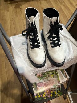 Faux leather combat boots, True Craft Korri 3, white croc-embossed