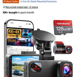 TERUNSOUl 4K+4K Dash Cam Front and Rear, Free 128GB Card Included, 5.8GHz WiFi Dash Camera for Cars, Built-in GPS, G-Sensor, 170°Wide Angle, 3" IPS Sc