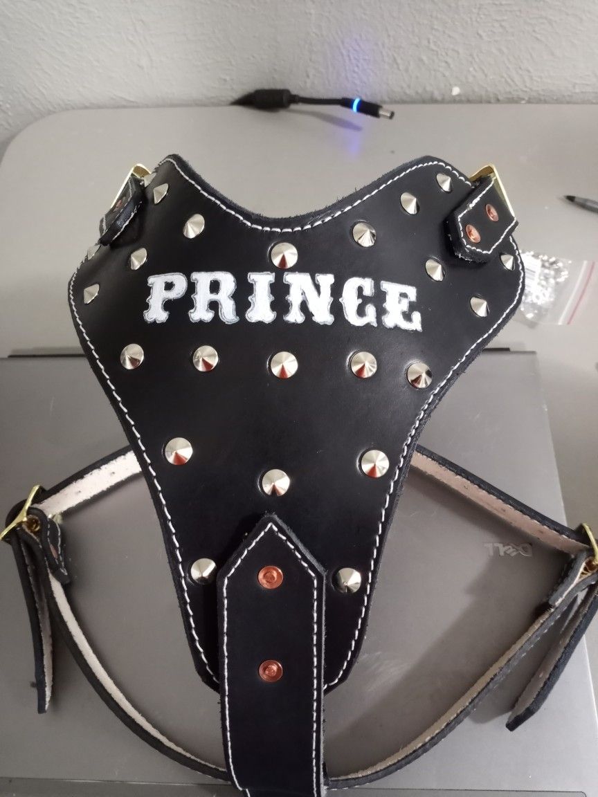 Dog Harness All Sizes M,L XL 100 % Leather With Spikes 