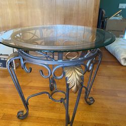 2 Wrought iron (round)thick glass living room decorative end tables 27x26