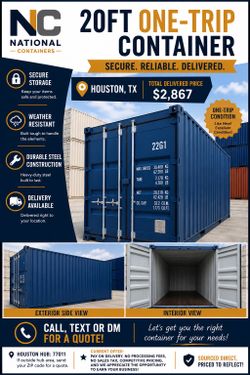 20FT One-Trip Shipping Container – Like New – Houston, TX – Delivered $2,867