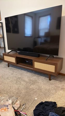 Mid-Century Modern Rattan Cane TV Stand / Media Console — 65”W