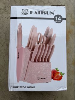 Brand new KATISUN 14-piece kitchen knife set with matching knife block.