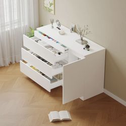 Neve 47″ Modern White Storage Cabinet · Hidden Drawers
