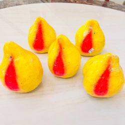 Set of 5 Mexican Papier Mache Decorative Fruit Hand Painted Yellow Red Folk Art