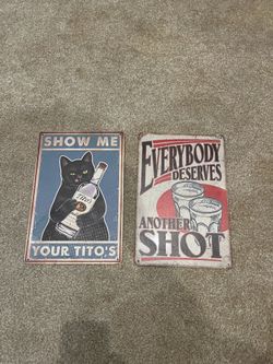 Funny Vintage-Style Tin Metal Wall Signs (Set of 2) for $20