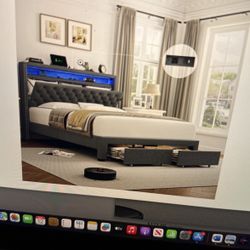 HIFIT Full Bed Frame with Smart LED, Storage Headboard, and Charging Station