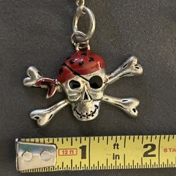 Silver Toned Skull and Crossbones Charm Bracelet & Earrings 