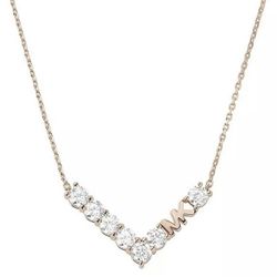 NWT WOMEN'S MICHAEL KORS ROSE GOLD-TONE CRYSTAL BRASS NECKLACE