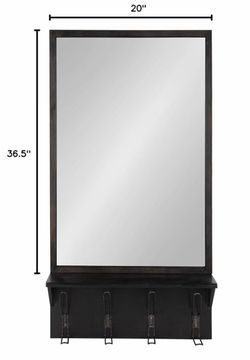 Black Entryway Mirror with Shelf & 4 Hooks