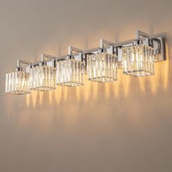 Luxury Crystal Vanity Light – 5-Light Glamorous Bathroom Bar with Crystal Prisms