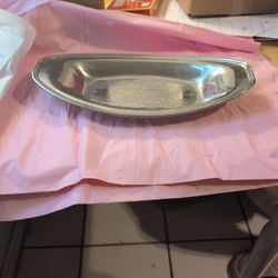 Metal Serving Tray With Interesting Etched Design 