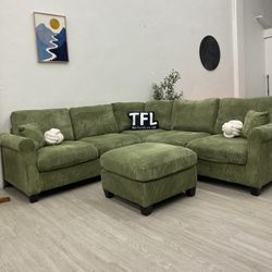 Green Cozy Corduroy Sectional Couch