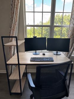 Desk-chair set along with monitors