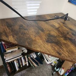 Metal And Wood Corner Computer Desk With Electric al Connections