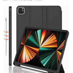iPad Pro 12.9 Inch Smart Case 6th/5th/4th Gen 2022/2021/2020 with Pencil Holder Support iPad 2nd Pencil Charging/Pair Trifold Stand Soft TPU Back Auto