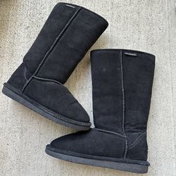 Bearpaw Classic Tall Women’s Boots Suede Wool Fur Shearling size 6 Black