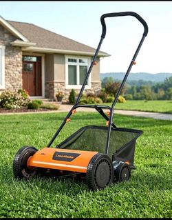 Like New LawnMaster 18" 5-Blade Manual Push Reel Lawn Mower, Orange/Black