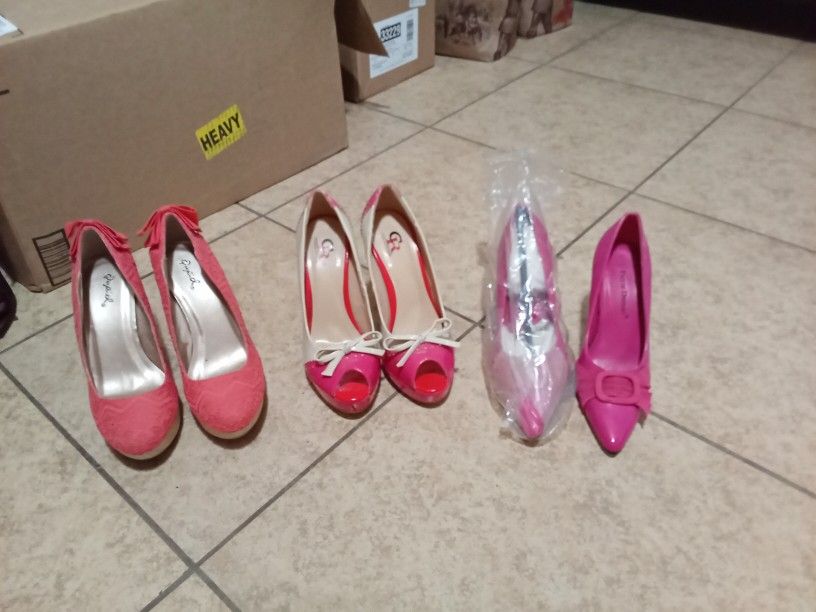 3 Pink Heels Size 7