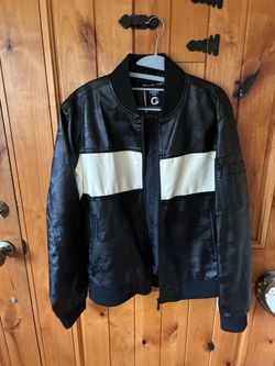 Fried Denim Faux Leather Bomber Jacket