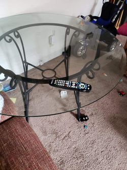 Glass and metal table
