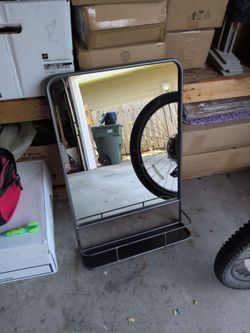 Black Metal Framed Mirror with Bottom Shelf