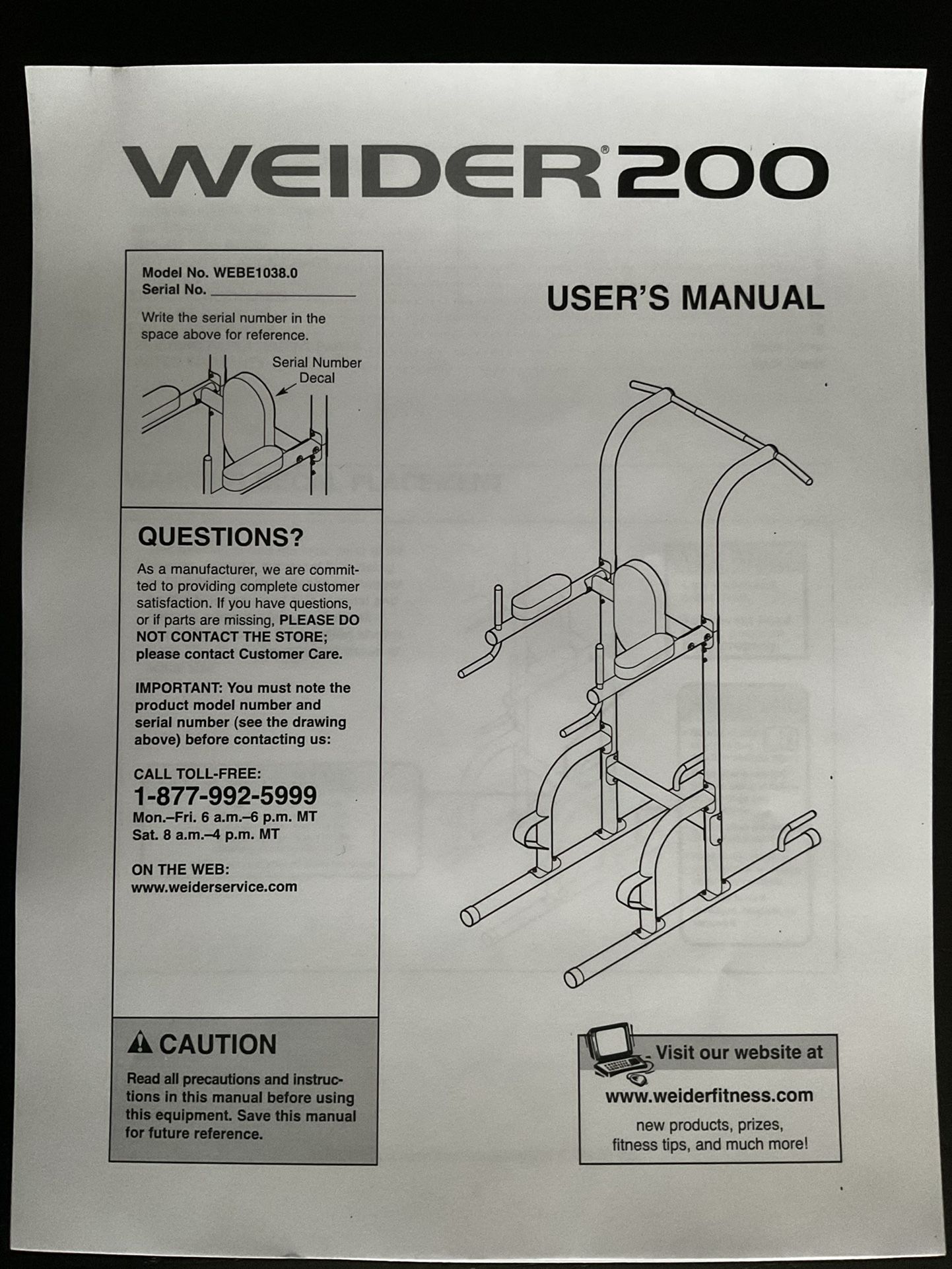 Weider 200 Power Tower & VKR (Vertical Knee Raise). Used.