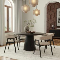 Beautiful Natural Wood  Or Vintage Black 5 pc 59" Round  Dining Table Set.