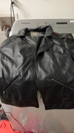 Black partial leather jacket