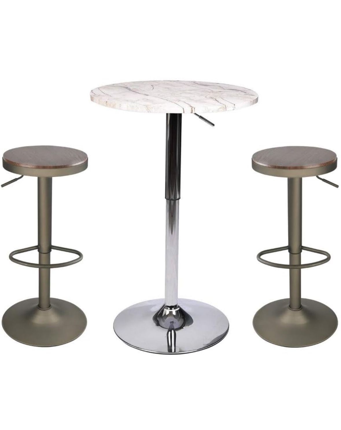Pub Table and Chair Sets 3 Pieces with Swivel Counter Wood Pub stool Height Adjustable Barstools and