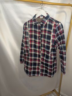 Quilted Women's Flannel Shirt Plaid Red, White, and Blue with Lace and pockets