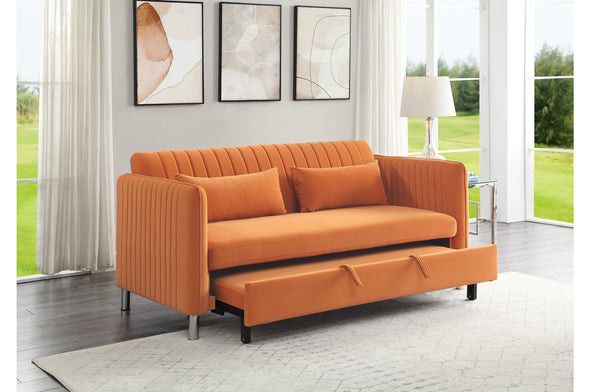 🚚Ask 👉Sectional, Sofa, Couch, Loveseat, Living Room Set, Ottoman. 

✔️In Stock 👉Greenway Orange Velvet Convertible Studio Sofa with Pull-out Bed
