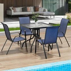 5Pcs Blue Outdoor Dining Set 