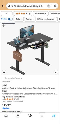SHW 48-Inch Electric Height Adjustable Standing Desk W/Drawer, Black