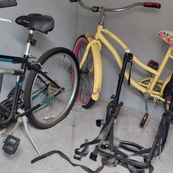 2 bikes and bike rack.