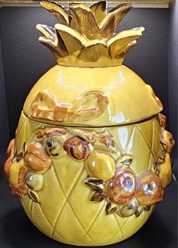 VTG 1965 Los Angeles Potteries Pineapple Cookie JAR
