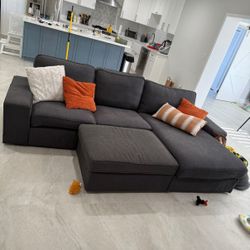 Dark Gray L-Shape Sectional Sofa with Reverisble Chaise & Storage Ottoman