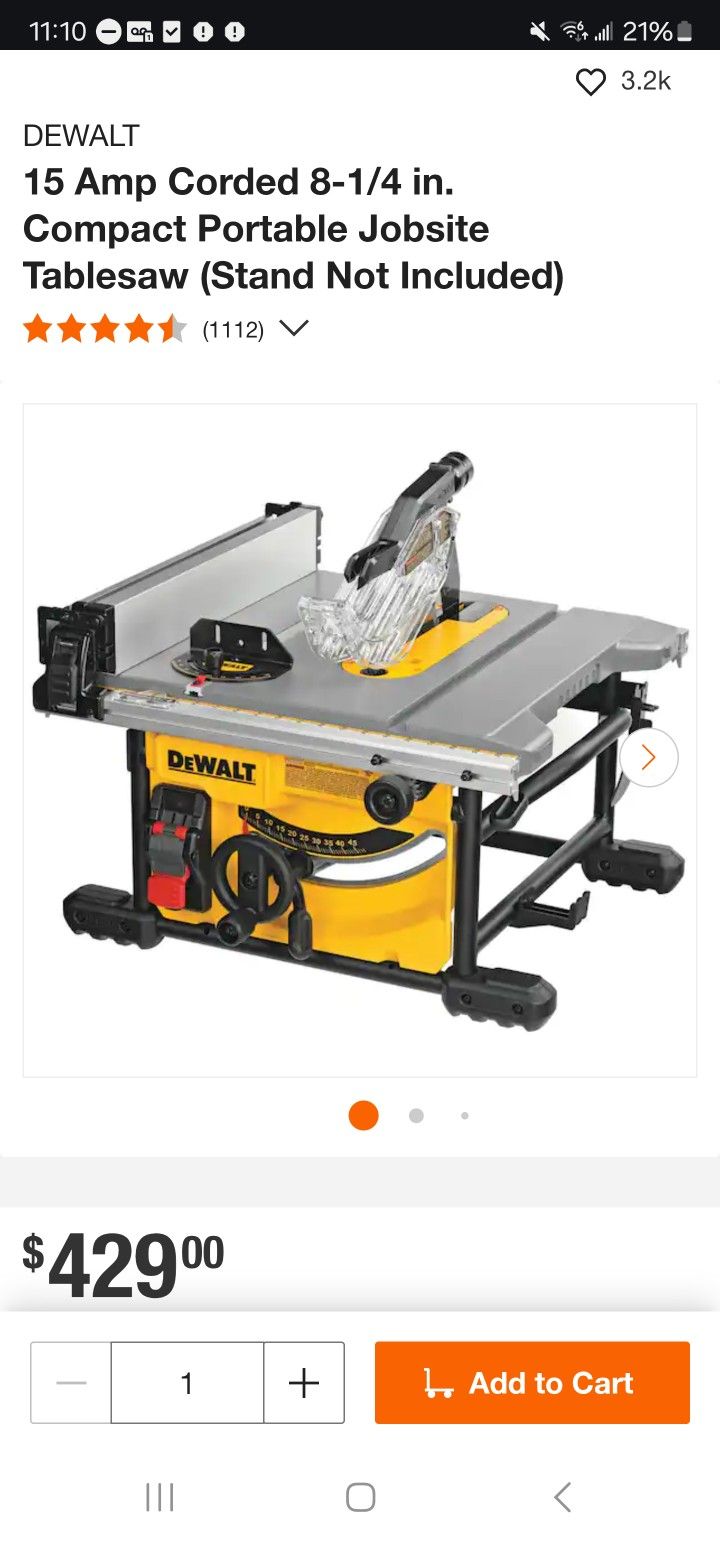 Brand New Dewalt Job Site Table Saw Unopened