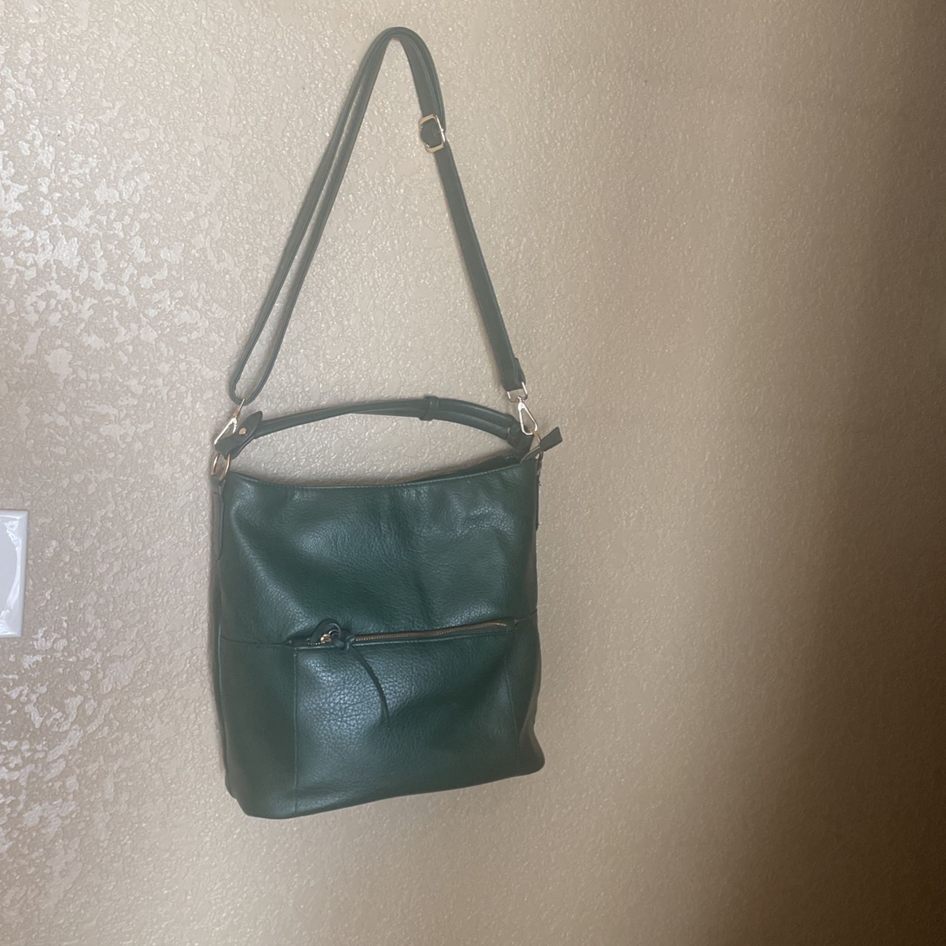 Purse Hobo Forest Green Faux Leather Like New
