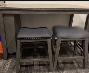 Grey Counter Height Dining With Shelves & 2 Stools $390 OBO