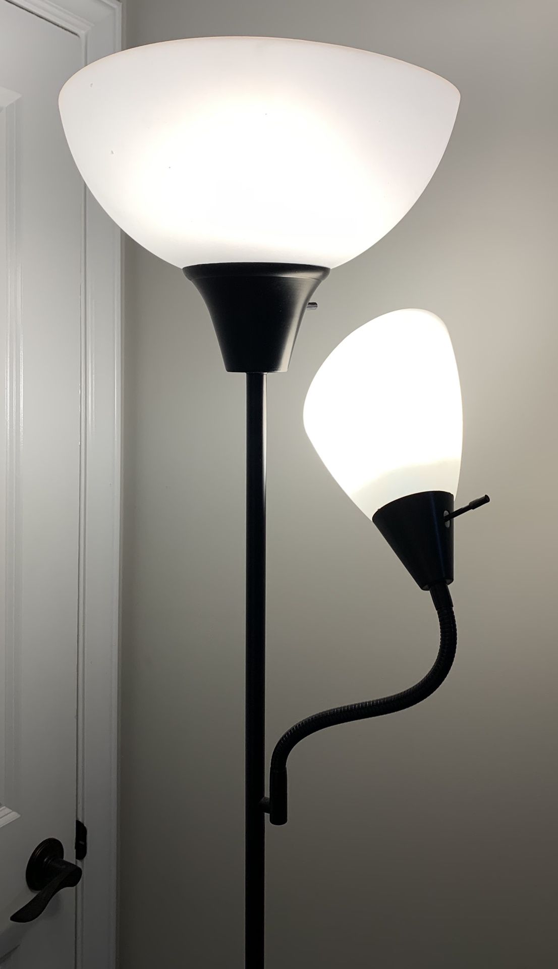 71” Tall Black Metal Working Torchiere Floor Standing Lamp With Reading Light
