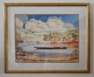G. Brynjulson Signed Numbered Coastal Canoe Print 17/200 - Framed 34x28