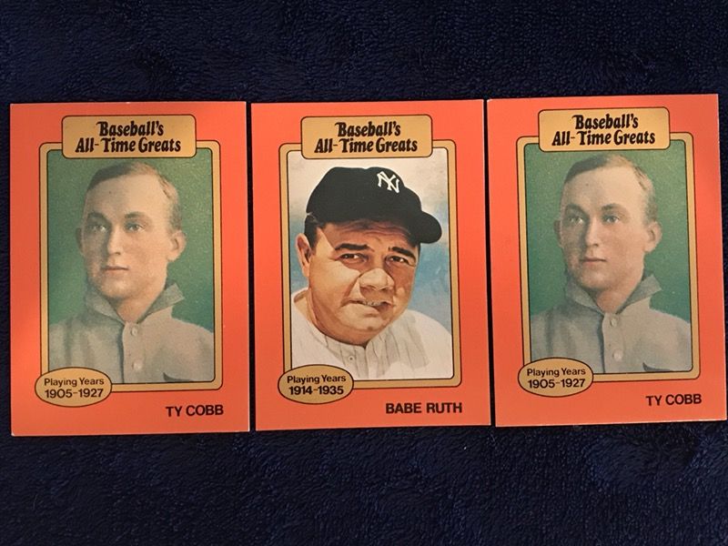 2 1987 Hygrade Baseball All time Greats Ty Cobb & 1 Babe Ruth Yankee card