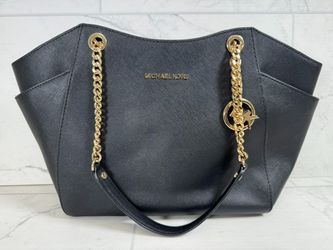 Michael Kors Black Leather Shoulder Bag – Gold Chain Detail (A1G006991)