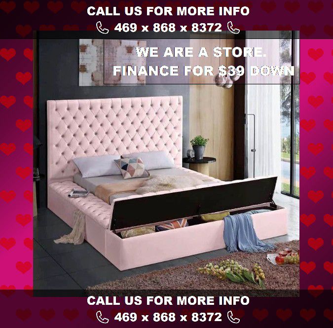 Bliss Velvet Pink Queen Bed