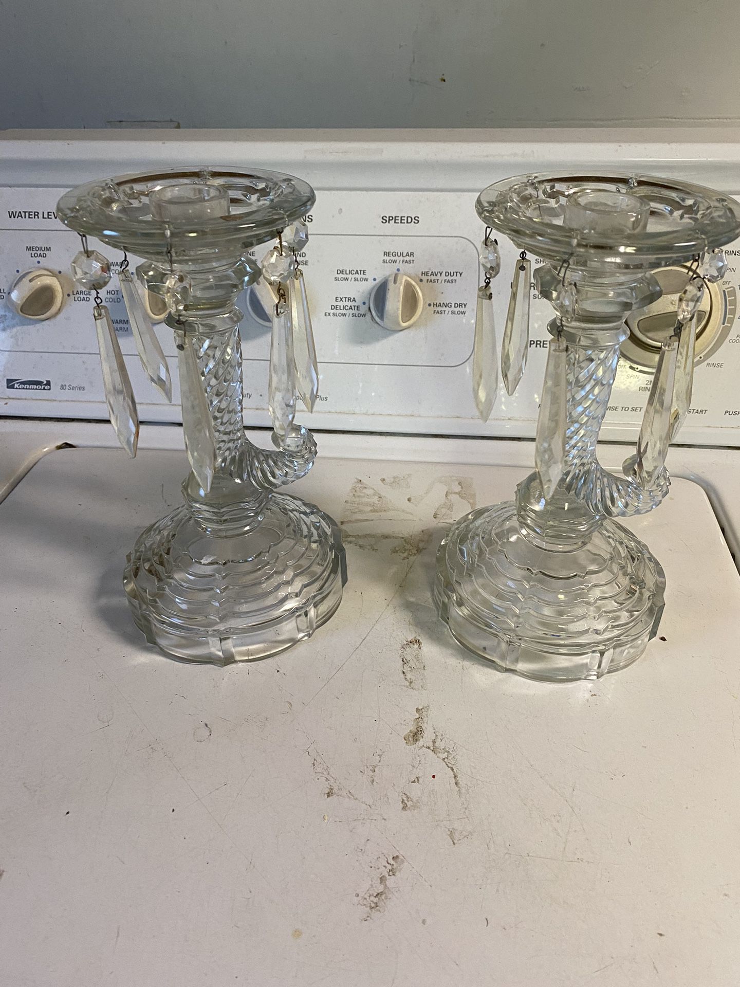 SET Beautiful Crystal Glass Candle Holders Holder Candlesticks BOTH FOR