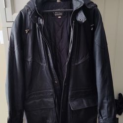 Men's Leather Hooded Coat XL